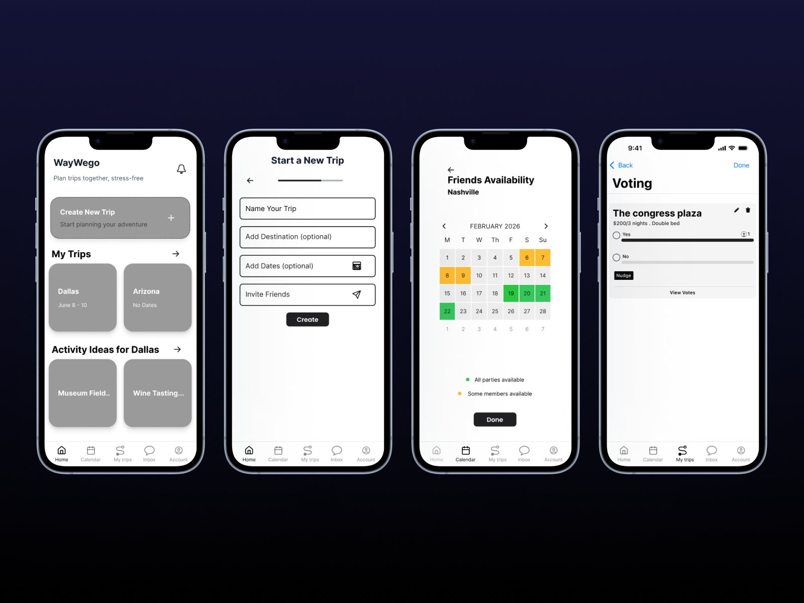 Mid-fidelity prototype screens